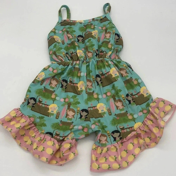 6-12M Pete & Lucy Girls Luau Romper with Bow - Picture 2 of 5